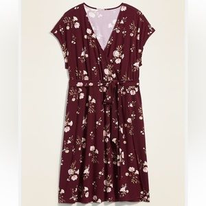 Fit & Flare Jersey Tie-Belt Plus-Size Faux-Wrap Dress